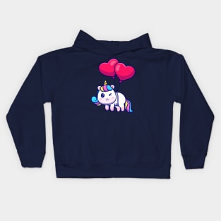 cute unicorn floating with love Kids Hoodie